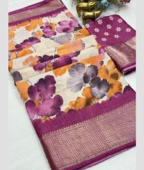 Cream and Magenta silk sarees with All over Floral Printed design