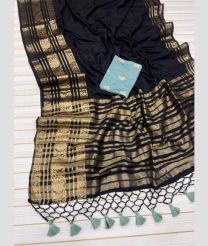 Black and Sky Blue silk sarees with Jacquard Border design
