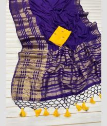 Purple Blue and Yellow silk sarees with Jacquard Border design