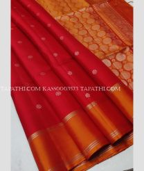 Red and Orange soft silk kanchipuram sarees with All over Checks and Buttas design - KASS0003573