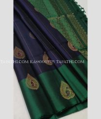 Navy Blue and Green soft silk kanchipuram sarees with All over Checks and Buttas design - KASS0003575