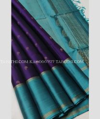 Plum Purple and Blue Turquoise soft silk kanchipuram sarees with All over Checks and Buttas design - KASS0003577
