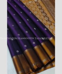 Plum Purple and Golden Brown soft silk kanchipuram sarees with All over Checks and Buttas design - KASS0003578