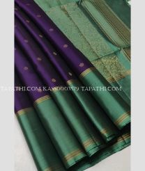 Purple and Green soft silk kanchipuram sarees with All over Checks and Buttas design - KASS0003579