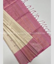Cream and Dust Pink soft silk kanchipuram sarees with All over design - KASS0003559