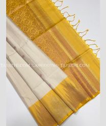 Cream and Golden Yellow soft silk kanchipuram sarees with All over design - KASS0003560