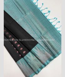 Black and Turquoise  soft silk kanchipuram sarees with All over design - KASS0003563