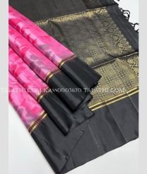 Rose Pink and Black soft silk kanchipuram sarees with all over pochampally  design - KASS0003670