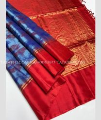 Blue and Red soft silk kanchipuram sarees with all over pochampally  design - KASS0003673