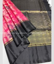 Pink and Charcoal Black soft silk kanchipuram sarees with all over pochampally  design - KASS0003674