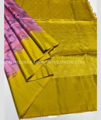 Dust Pink and Mustard Yellow soft silk kanchipuram sarees with all over pochampally  design - KASS0003675