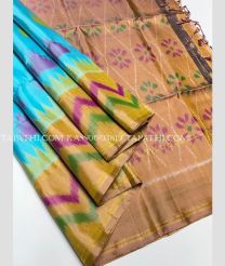 Sky blue and Brown soft silk kanchipuram sarees with all over pochampally design - KASS0003819
