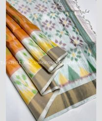 Orange and Half White soft silk kanchipuram sarees with all over pochampally design - KASS0003820