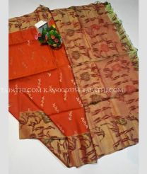 Orange and Lite Orange soft silk kanchipuram sarees with pochampally border design - KASS0003754