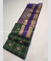 Dark Green and Purple soft silk kanchipuram sarees with All over Checks and Buttas design - KASS0003780