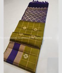 Leafy Green and Purple  soft silk kanchipuram sarees with All over Checks and Buttas design - KASS0003781