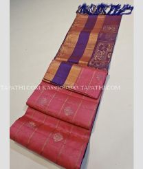 Coral Pink and Purple soft silk kanchipuram sarees with All over Checks and Buttas design - KASS0003783