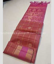Copper Red and Pink soft silk kanchipuram sarees with All over Checks and Buttas design - KASS0003785