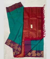 Turquoise and Red soft silk kanchipuram sarees with turning border design