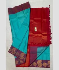 Blue Turquoise and Red soft silk kanchipuram sarees with turning border design