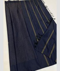 Dark Navy Blue and Yellow soft silk kanchipuram sarees with All over Checks design