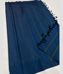 Deep Sea Blue and Yellow soft silk kanchipuram sarees with All over Checks design