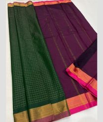 Green and Magenta soft silk kanchipuram sarees with All over Checks design