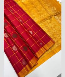 Red and Mango Yellow soft silk kanchipuram sarees with All over Checks and Buttas design