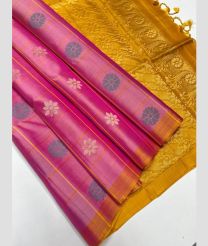 Pink and Yellow soft silk kanchipuram sarees with All over Checks and Buttas design