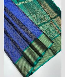 Blue and Medium Teal soft silk kanchipuram sarees with All over Jari design