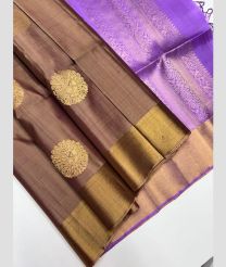 Brown and Lavender soft silk kanchipuram sarees with Kaddy Border design