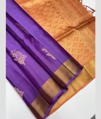 Purple and Peach soft silk kanchipuram sarees with Kaddy Border design