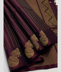 Dark Burgundy and Cream soft silk kanchipuram sarees with Brocade Pattern Border design