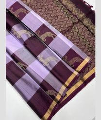 Lavender and Chocoalte soft silk kanchipuram sarees with All over Checks design