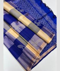 Grey and Royal Blue soft silk kanchipuram sarees with All over Checks design