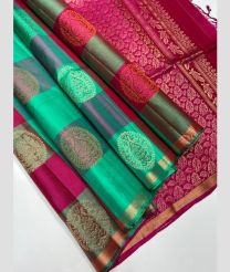 Aquamarine and Pink soft silk kanchipuram sarees with All over Checks design
