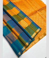 Blue Jay and Yellow soft silk kanchipuram sarees with All over Checks design