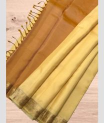 Brown and Lite Yellow soft silk kanchipuram sarees with Plain design