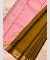 Baby Pink and Golden Brown soft silk kanchipuram sarees with Plain design