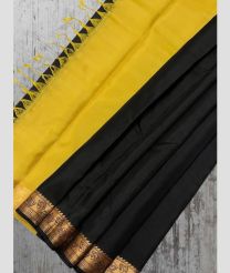 Mustard Yellow and Blac k soft silk kanchipuram sarees with Plain design