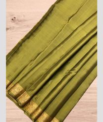 Leafy Green and golden soft silk kanchipuram sarees with Plain design