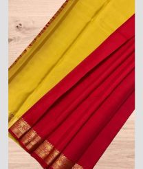 Yellow and Crimson soft silk kanchipuram sarees with Plain design