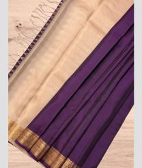 Cream and Plum Purple soft silk kanchipuram sarees with Plain design