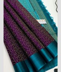 Plum Purple and Teal soft silk kanchipuram sarees with All over Jari design