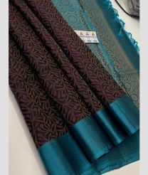 Chocolate and Teal soft silk kanchipuram sarees with All over Jari design