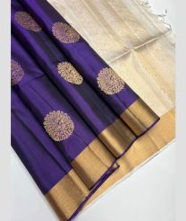 Purple and Cream soft silk kanchipuram sarees with All over Buttas design
