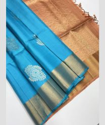 Blue and Brown soft silk kanchipuram sarees with All over Buttas design