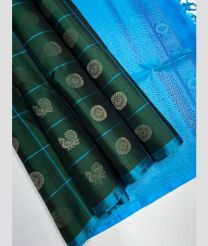 Pine Green and Blue soft silk kanchipuram sarees with All over Checks and Buttas design