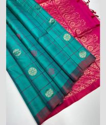 Teal and Pink soft silk kanchipuram sarees with All over Checks and Buttas design