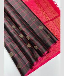 Brown and Pink soft silk kanchipuram sarees with All over Checks and Buttas design